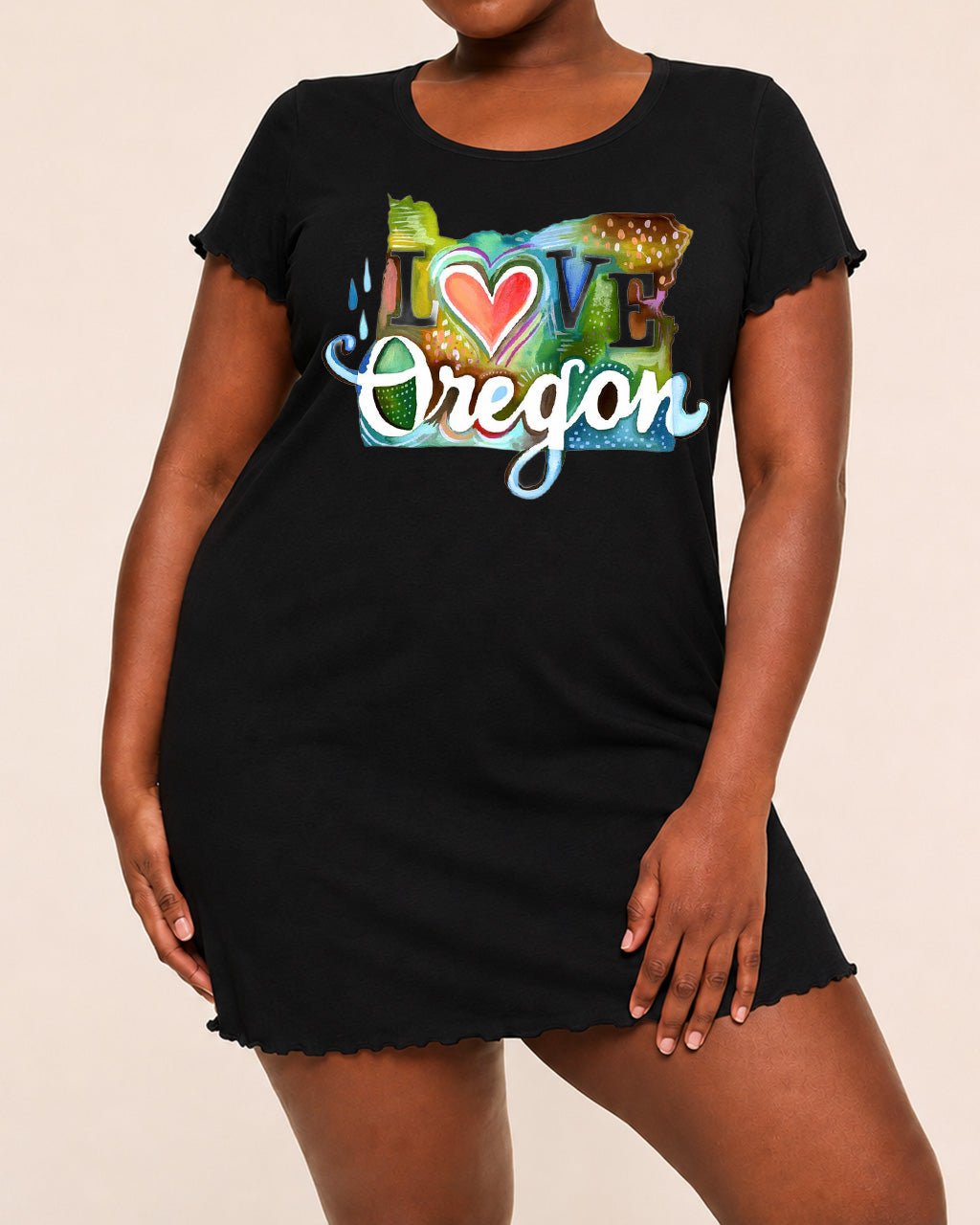 I Love Oregon Watercolor State Map Heart Print Nightdress (XS-5XL) OMFORT
