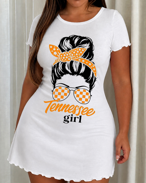 Tennessee Girl Messy Bun Checker Sunglasses Print Nightdress (XS-5XL) OMFORT
