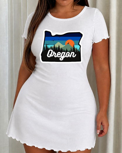 Oregon Mountain Sunset State Outline Print Nightdress (XS-5XL) OMFORT