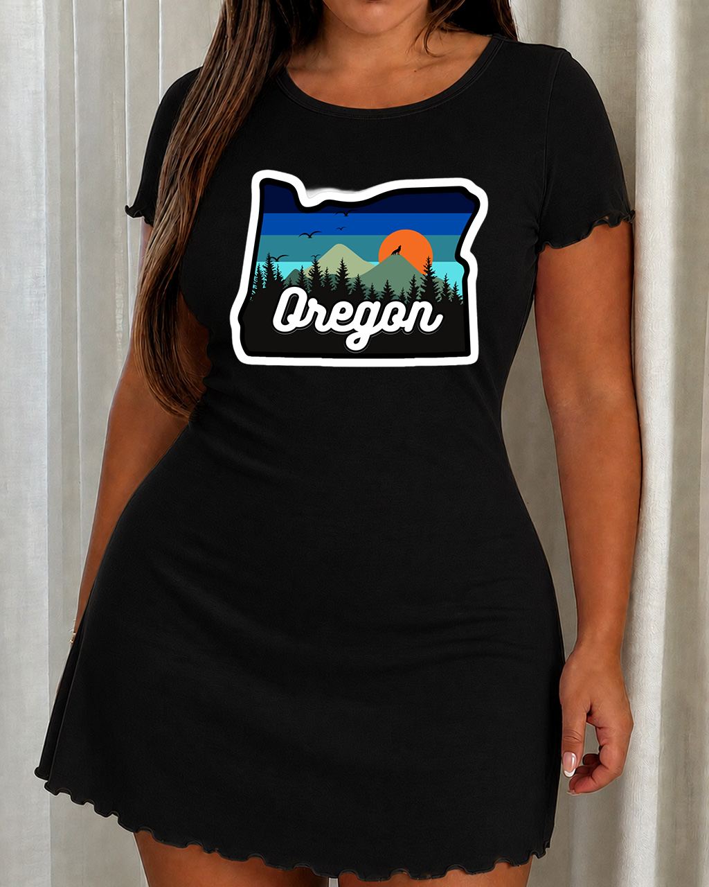 Oregon Mountain Sunset State Outline Print Nightdress (XS-5XL) OMFORT
