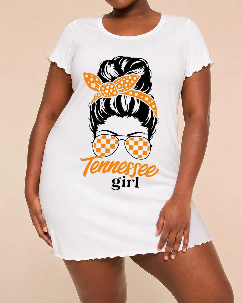 Tennessee Girl Messy Bun Checker Sunglasses Print Nightdress (XS-5XL) OMFORT