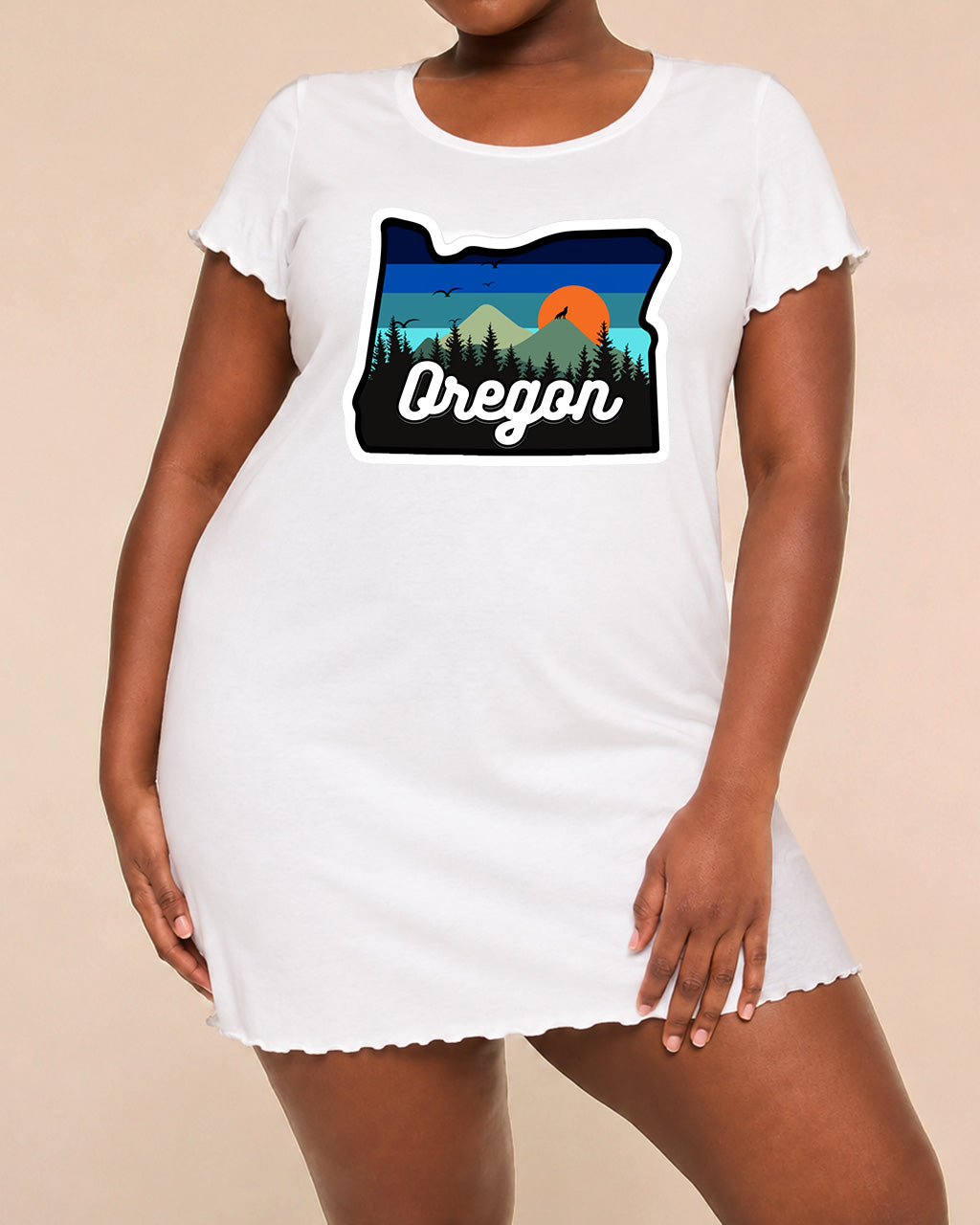 Oregon Mountain Sunset State Outline Print Nightdress (XS-5XL) OMFORT