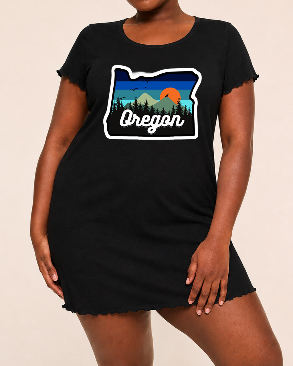 Oregon Mountain Sunset State Outline Print Nightdress (XS-5XL) OMFORT