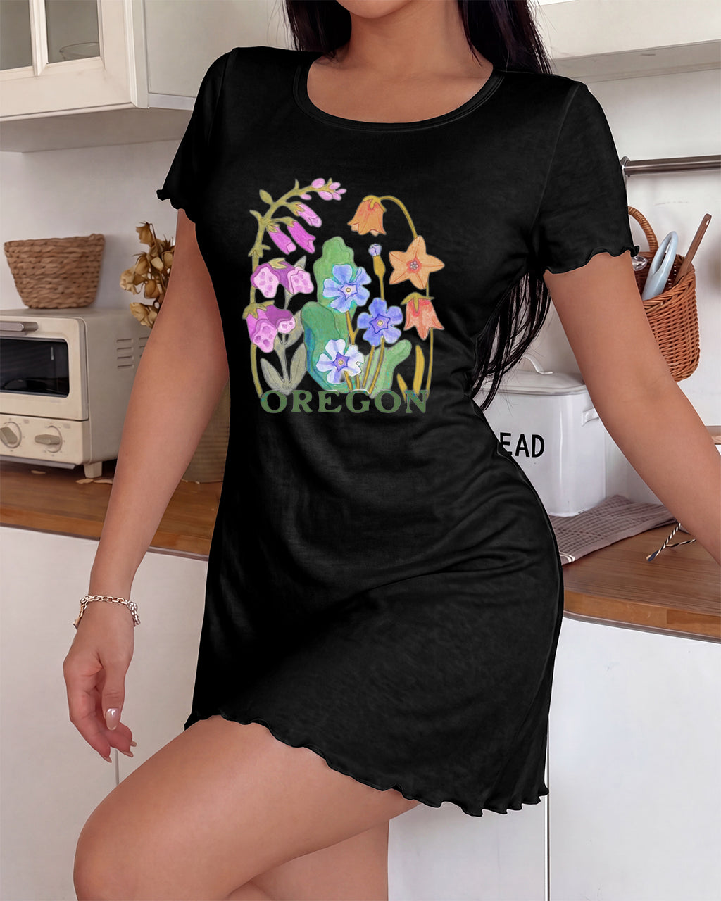 Oregon Wildflower Botanical Letter Print Nightdress (XS-5XL) OMFORT