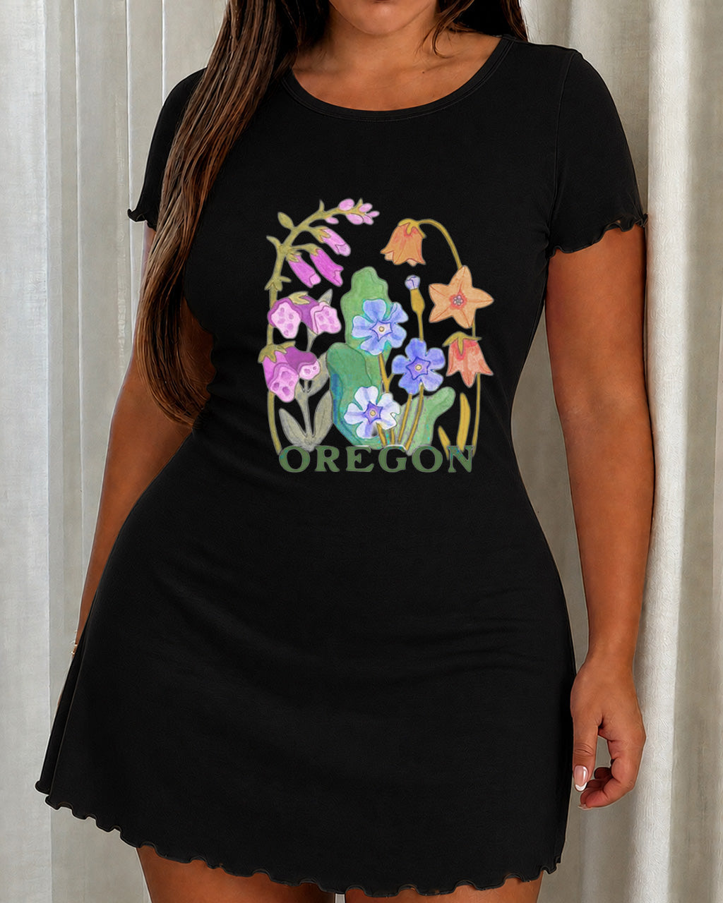 Oregon Wildflower Botanical Letter Print Nightdress (XS-5XL) OMFORT