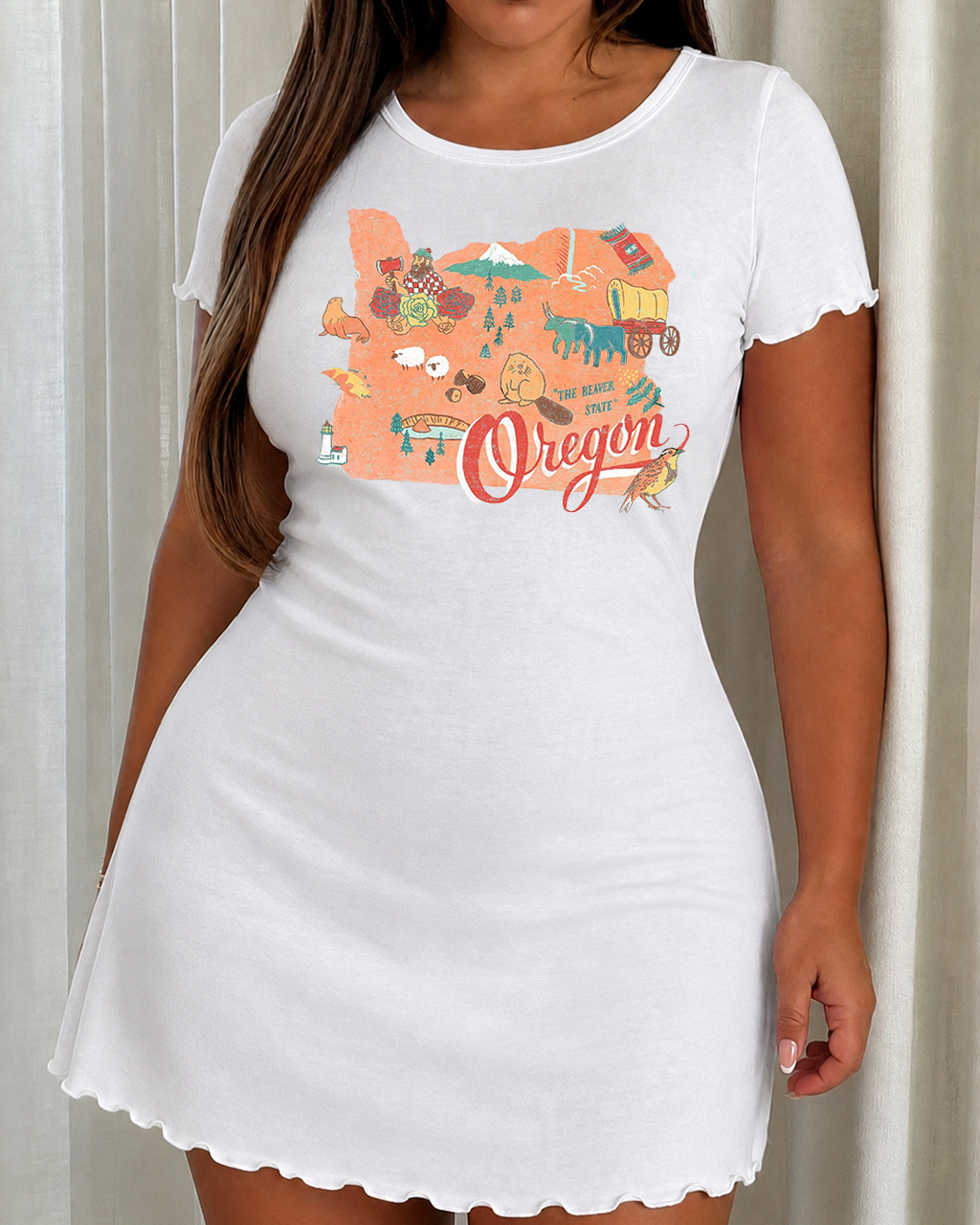 Oregon Vintage Cartoon State Map Print Nightdress (XS-5XL) OMFORT