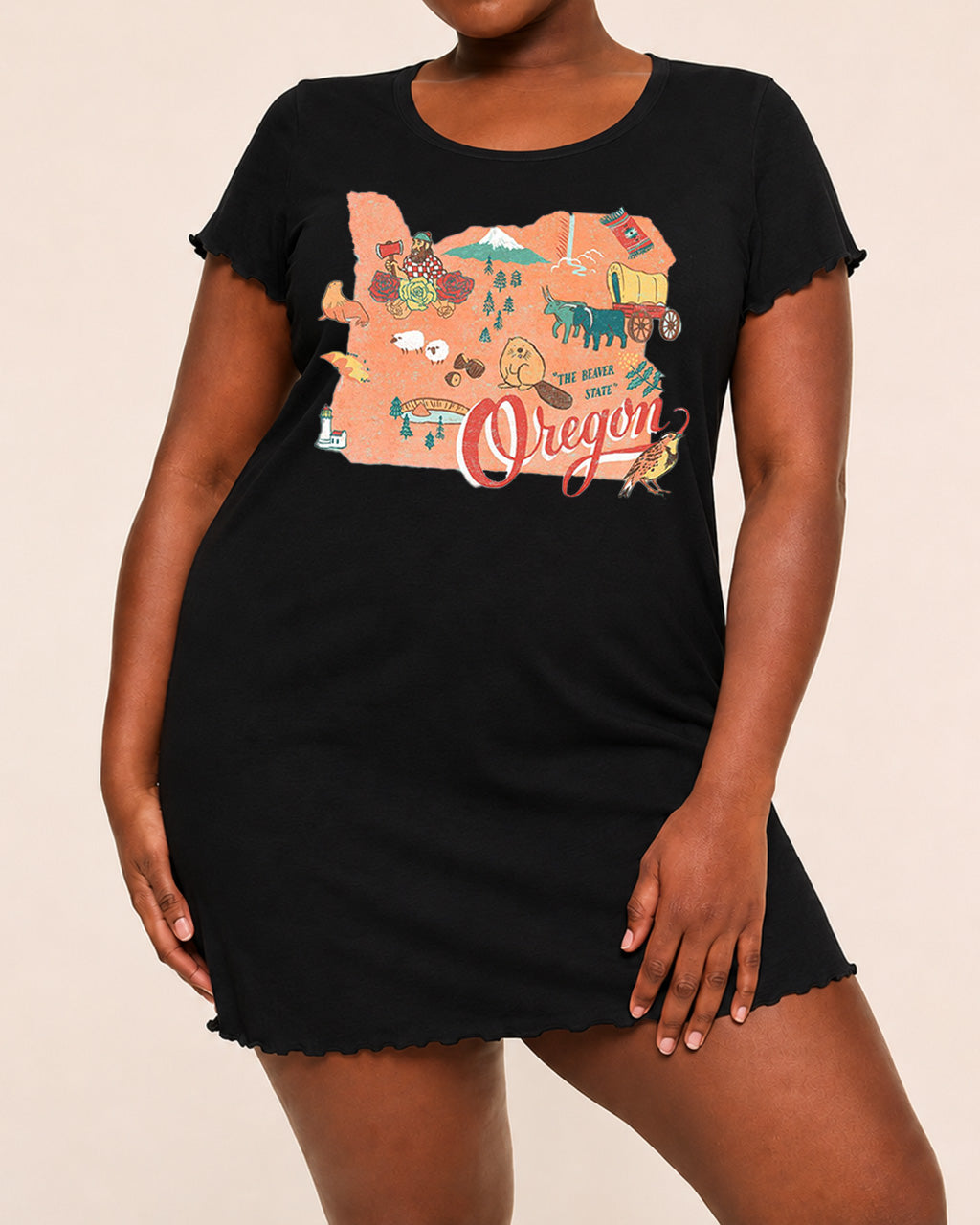 Oregon Vintage Cartoon State Map Print Nightdress (XS-5XL) OMFORT