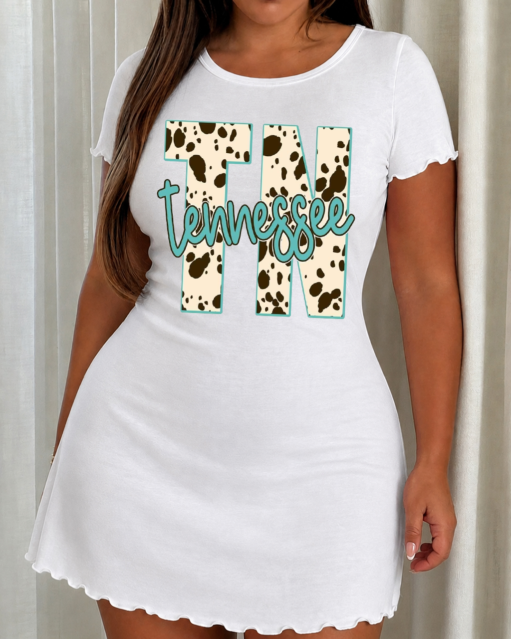 Cow Print TN Tennessee Letter Print Nightdress (XS-5XL) OMFORT