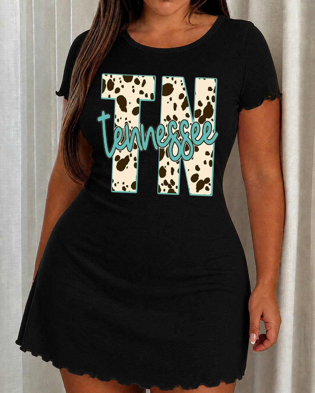 Cow Print TN Tennessee Letter Print Nightdress (XS-5XL) OMFORT