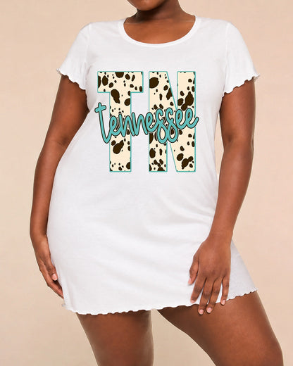 Cow Print TN Tennessee Letter Print Nightdress (XS-5XL) OMFORT