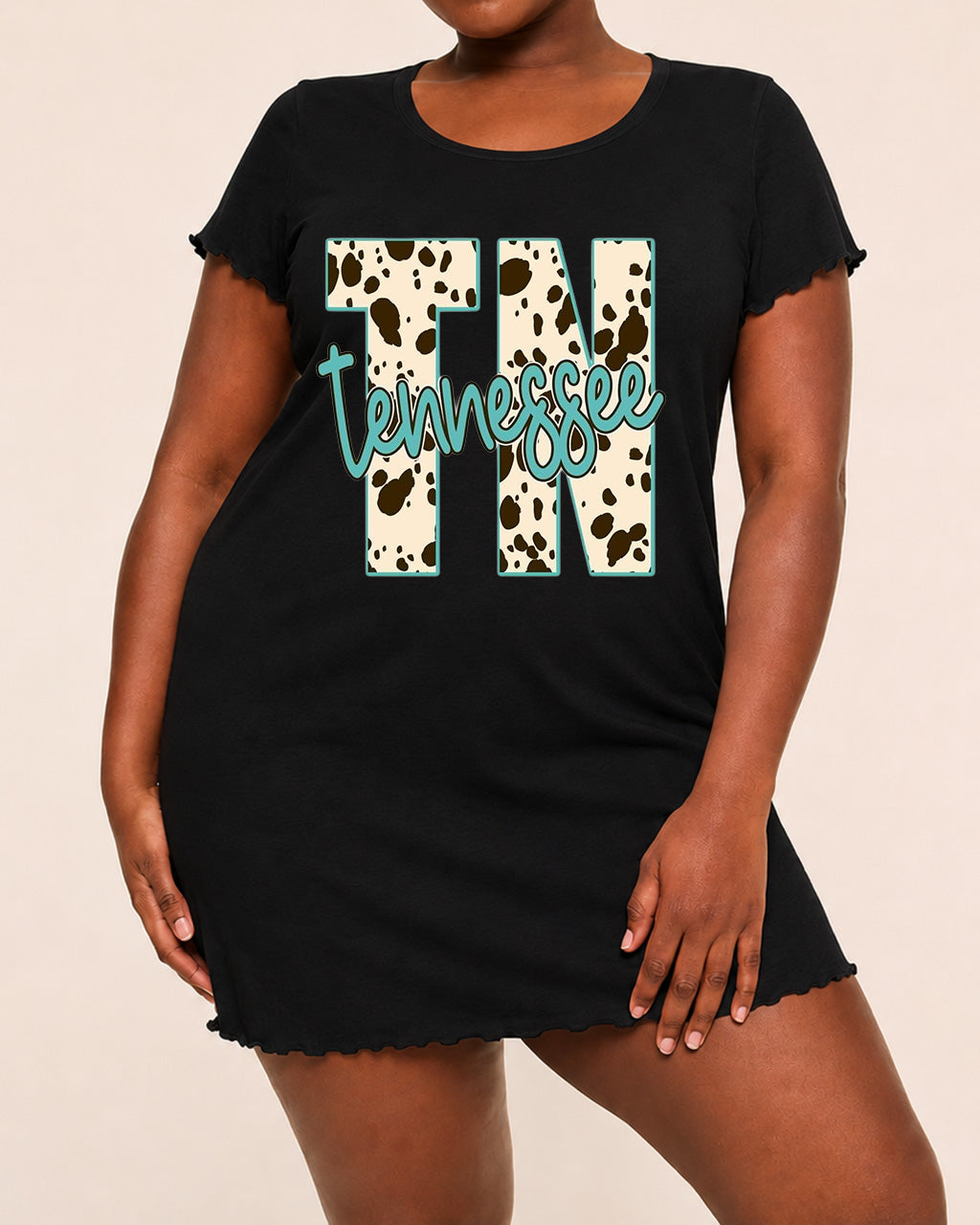 Cow Print TN Tennessee Letter Print Nightdress (XS-5XL) OMFORT