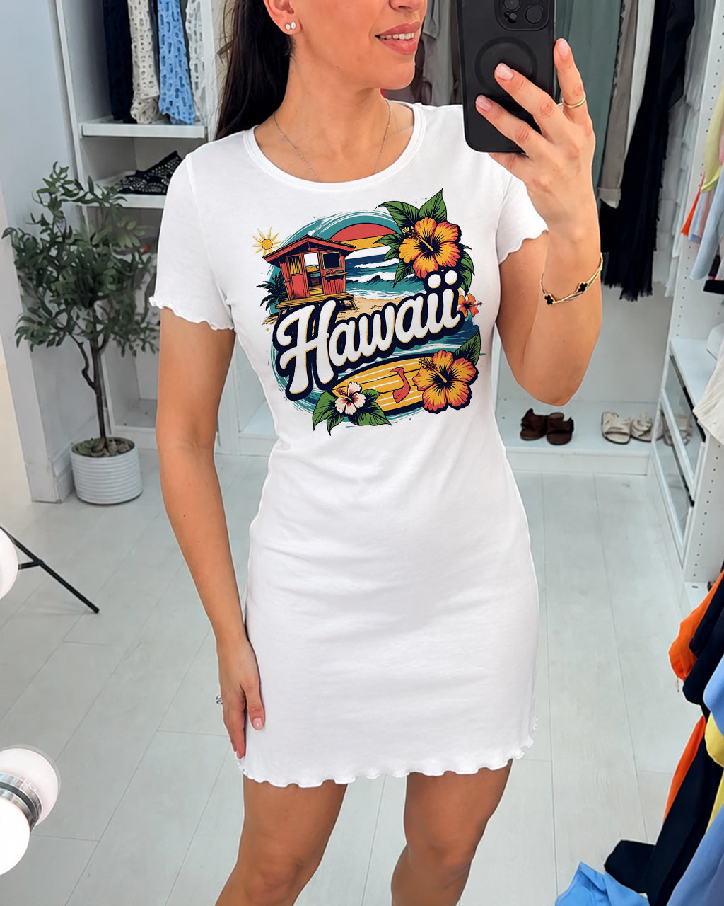 Hawaii Beach Lifeguard Tower Floral Print Nightdress (XS-5XL) OMFORT