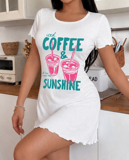 "Iced Coffee & Sunshine" Letter Print Nightdress (XS-5XL) OMFORT