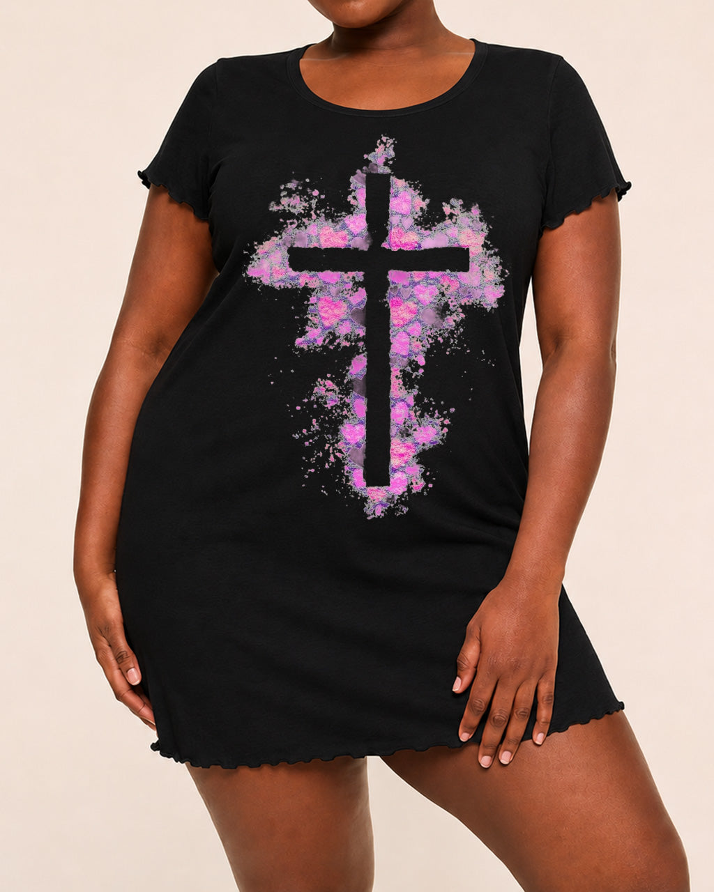 Pink Splash Heart Graffiti Cross Print Nightdress (XS-5XL) OMFORT