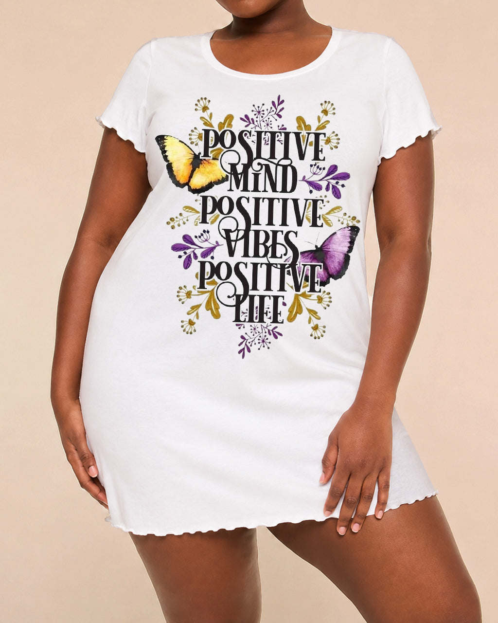 "Positive Mind Positive Vibes Positive Life" Floral Butterfly Nightdress (XS-5XL) OMFORT