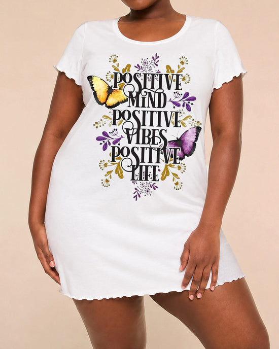 "Positive Mind Positive Vibes Positive Life" Floral Butterfly Nightdress (XS-5XL) OMFORT
