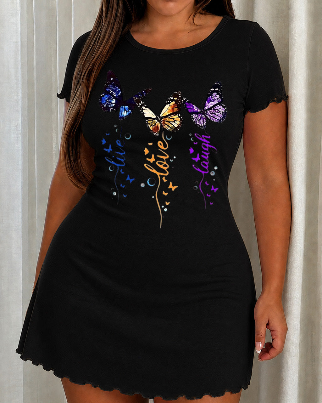 Live Love Laugh Gradient Butterfly Letter Print Nightdress (XS-5XL) OMFORT