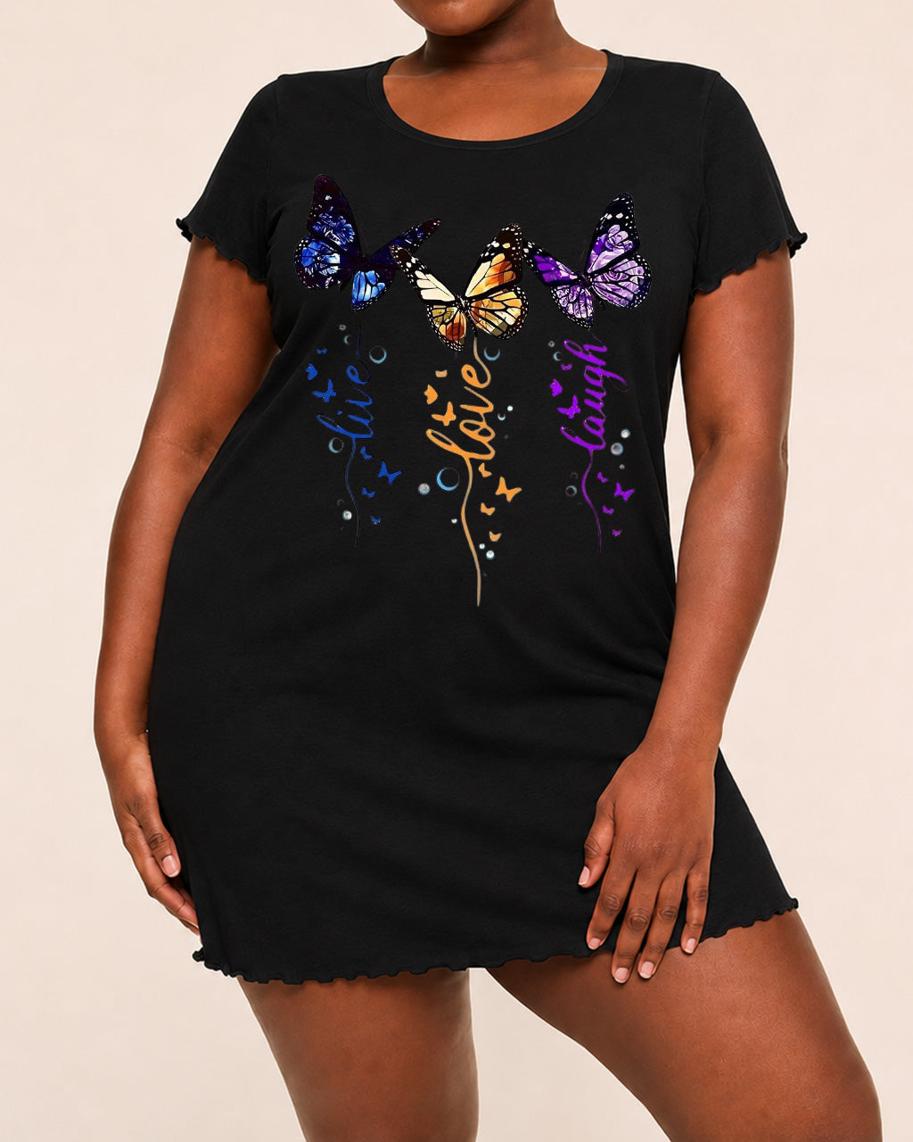 Live Love Laugh Gradient Butterfly Letter Print Nightdress (XS-5XL) OMFORT