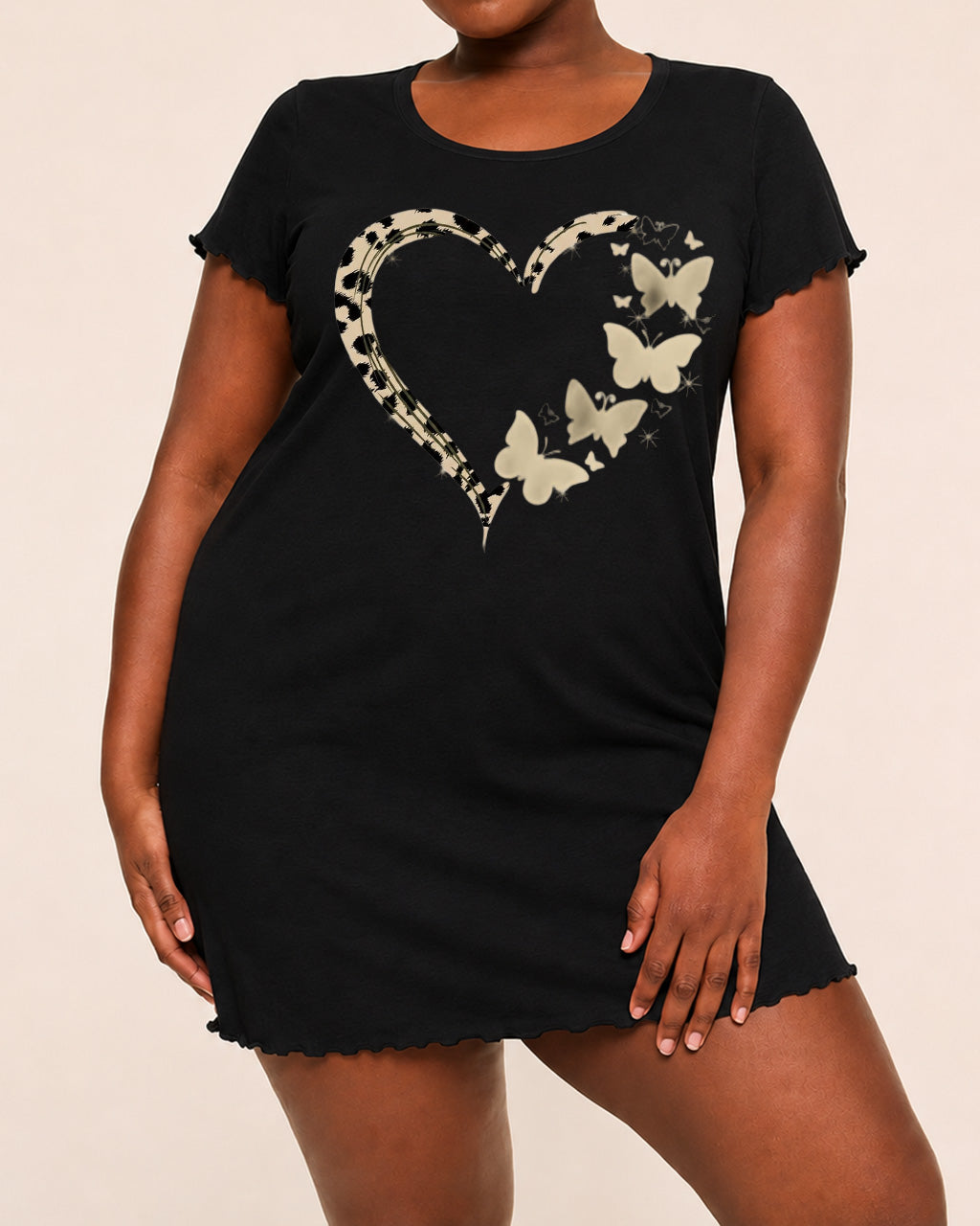 Cow Print Heart Hollow Butterfly Print Nightdress (XS-5XL) OMFORT