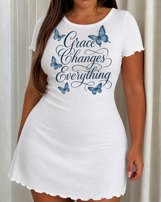 "Grace Changes Everything" Vintage Blue Butterfly Nightdress (XS-5XL) OMFORT