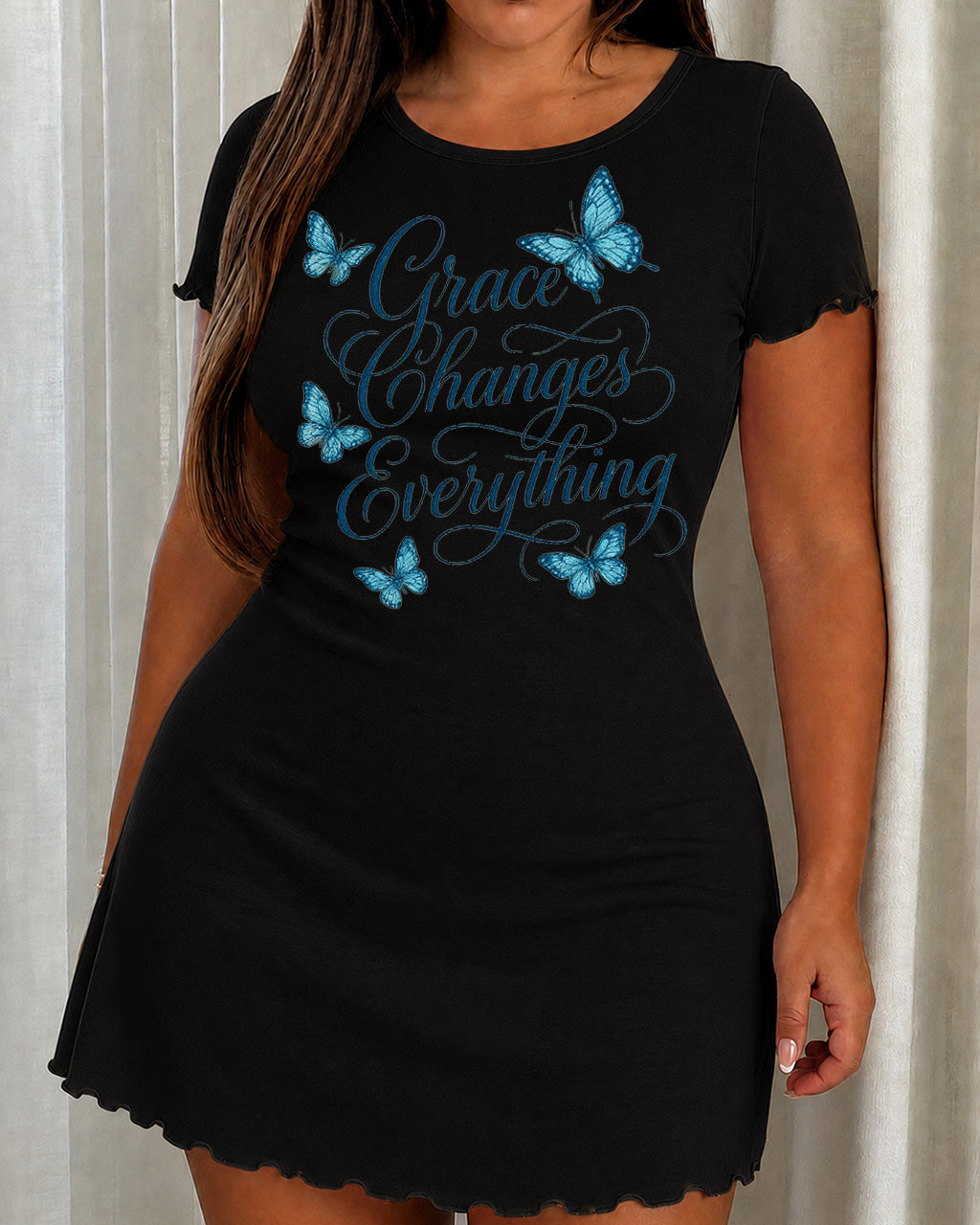 "Grace Changes Everything" Vintage Blue Butterfly Nightdress (XS-5XL) OMFORT