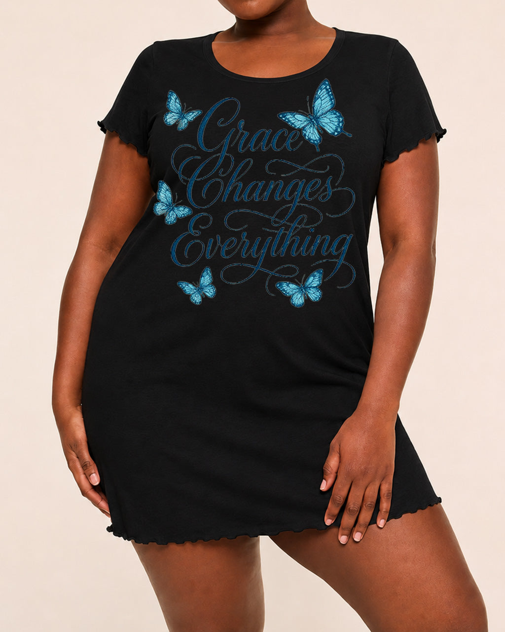 "Grace Changes Everything" Vintage Blue Butterfly Nightdress (XS-5XL) OMFORT