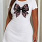 Black Lace Floral Bow Print Ruffle Nightdress (XS-5XL) OMFORT