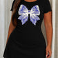 Black Lace Floral Bow Print Ruffle Nightdress (XS-5XL) OMFORT