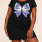 Black Lace Floral Bow Print Ruffle Nightdress (XS-5XL) OMFORT