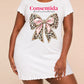 Spanish Letter Consentida Leopard Rhinestone Pink Bow Nightdress (XS-5XL) OMFORT
