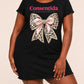 Spanish Letter Consentida Leopard Rhinestone Pink Bow Nightdress (XS-5XL) OMFORT