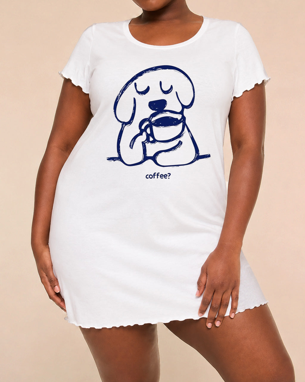 Simple Line Dog Coffee "coffee?" Print Nightdress (XS-5XL) OMFORT