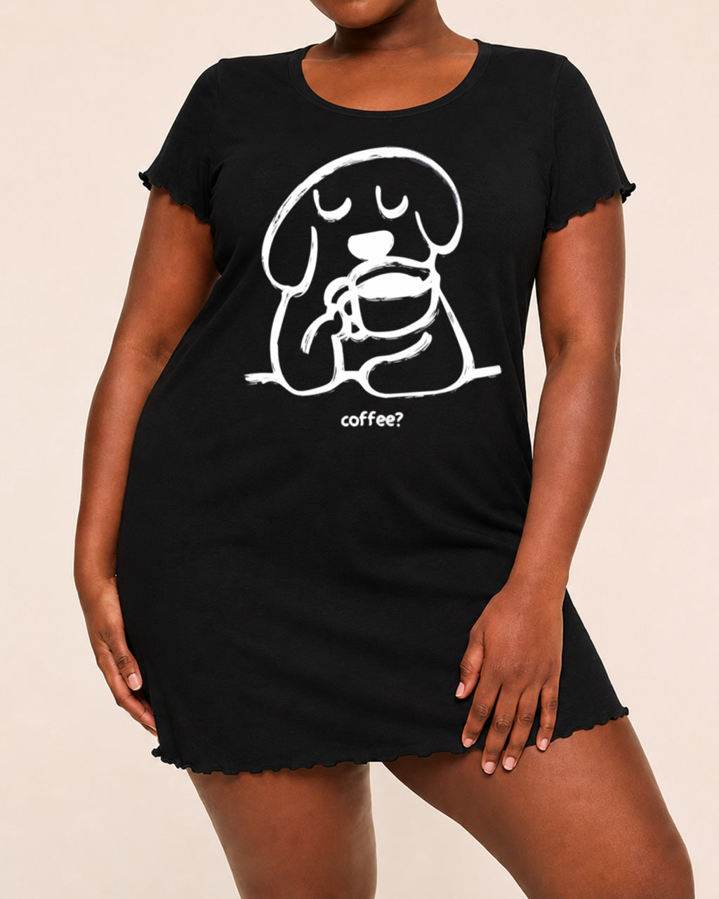 Simple Line Dog Coffee "coffee?" Print Nightdress (XS-5XL) OMFORT