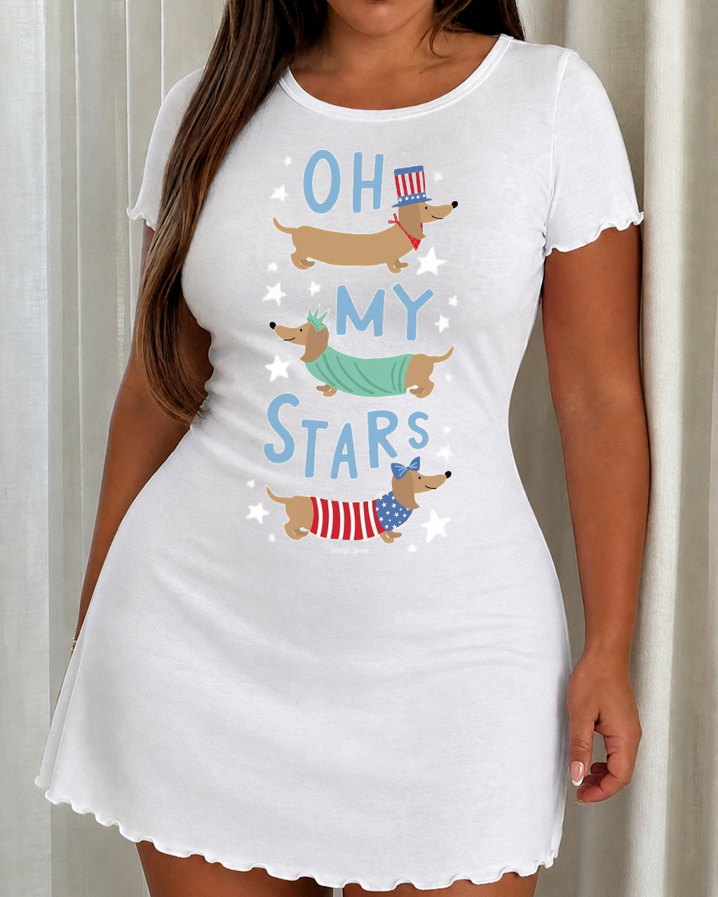 Oh My Stars Patriotic Dachshund USA Flag Print Nightdress (XS-5XL) OMFORT