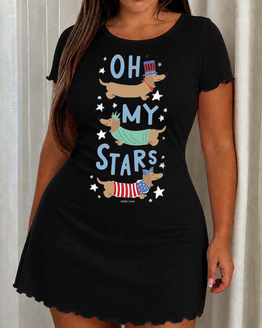 Oh My Stars Patriotic Dachshund USA Flag Print Nightdress (XS-5XL) OMFORT