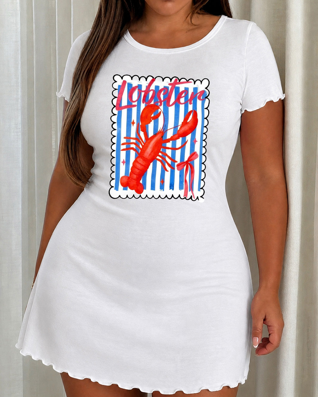 Blue Stripe Frame Red Lobster Bow Letter Nightdress (XS-5XL) OMFORT