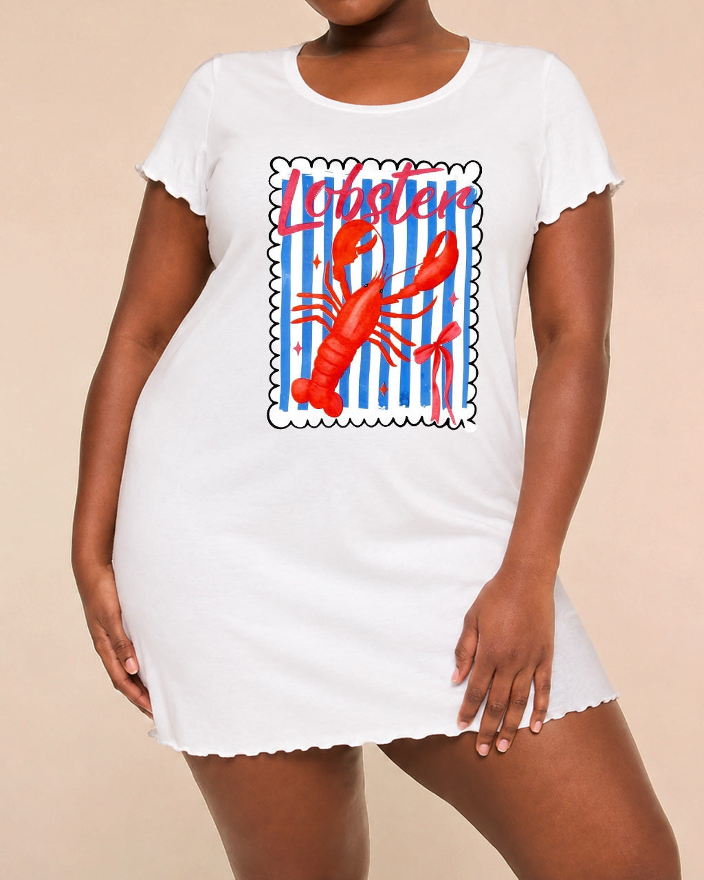 Blue Stripe Frame Red Lobster Bow Letter Nightdress (XS-5XL) OMFORT