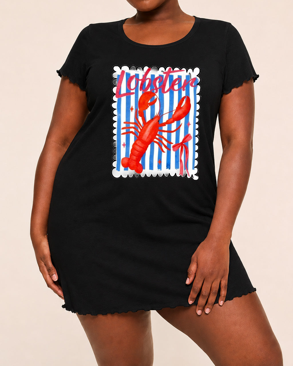 Blue Stripe Frame Red Lobster Bow Letter Nightdress (XS-5XL) OMFORT