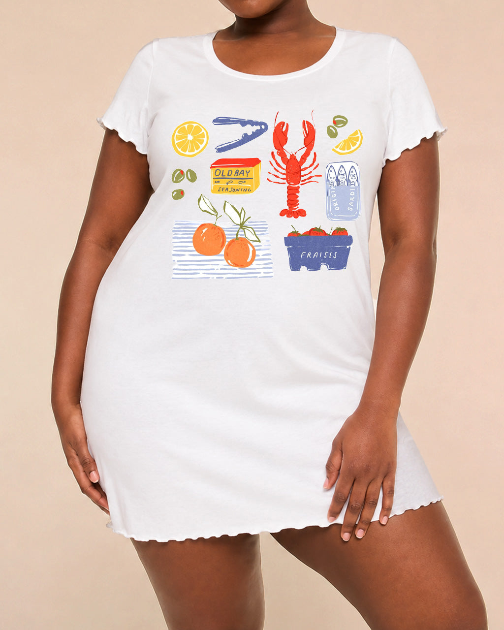 Vintage Coastal Fruit Lobster Ingredient Collage Nightdress (XS-5XL) OMFORT