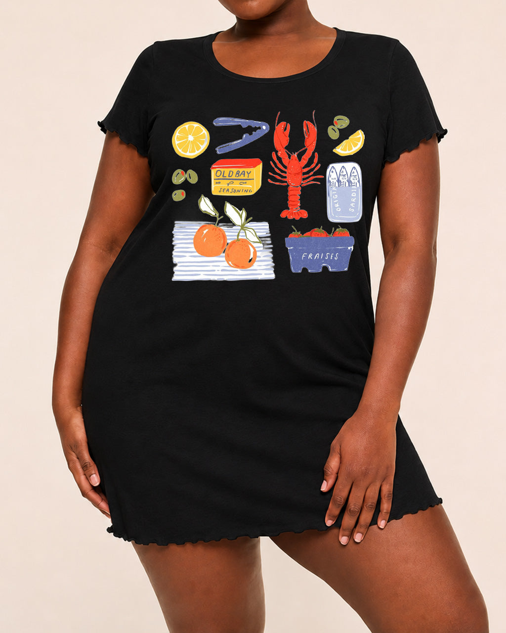 Vintage Coastal Fruit Lobster Ingredient Collage Nightdress (XS-5XL) OMFORT