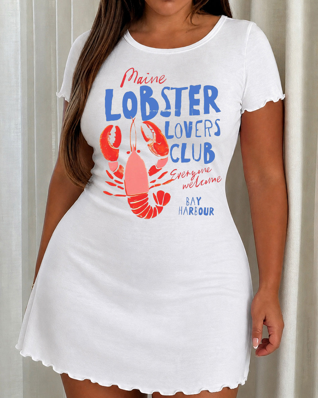 Maine Lobster Lovers Club Bay Harbour Letter Print Nightdress (XS-5XL) OMFORT