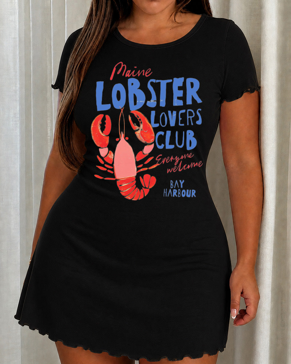 Maine Lobster Lovers Club Bay Harbour Letter Print Nightdress (XS-5XL) OMFORT