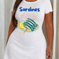 Plate Lemon Sardines Illustration Letter Nightdress (XS-5XL) OMFORT