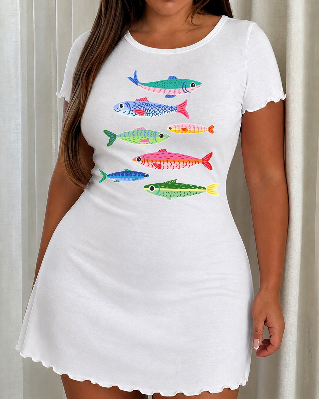 Multi Color Rainbow Sardine Fish Print Nightdress (XS-5XL) OMFORT