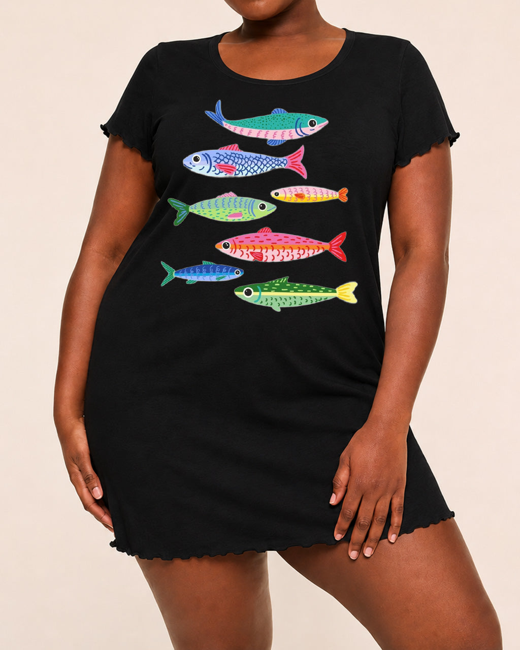 Multi Color Rainbow Sardine Fish Print Nightdress (XS-5XL) OMFORT