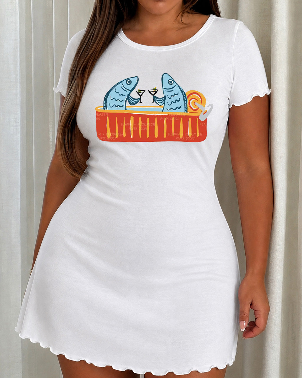 Cocktail Party Canned Sardines Cartoon Print Nightdress (XS-5XL) OMFORT