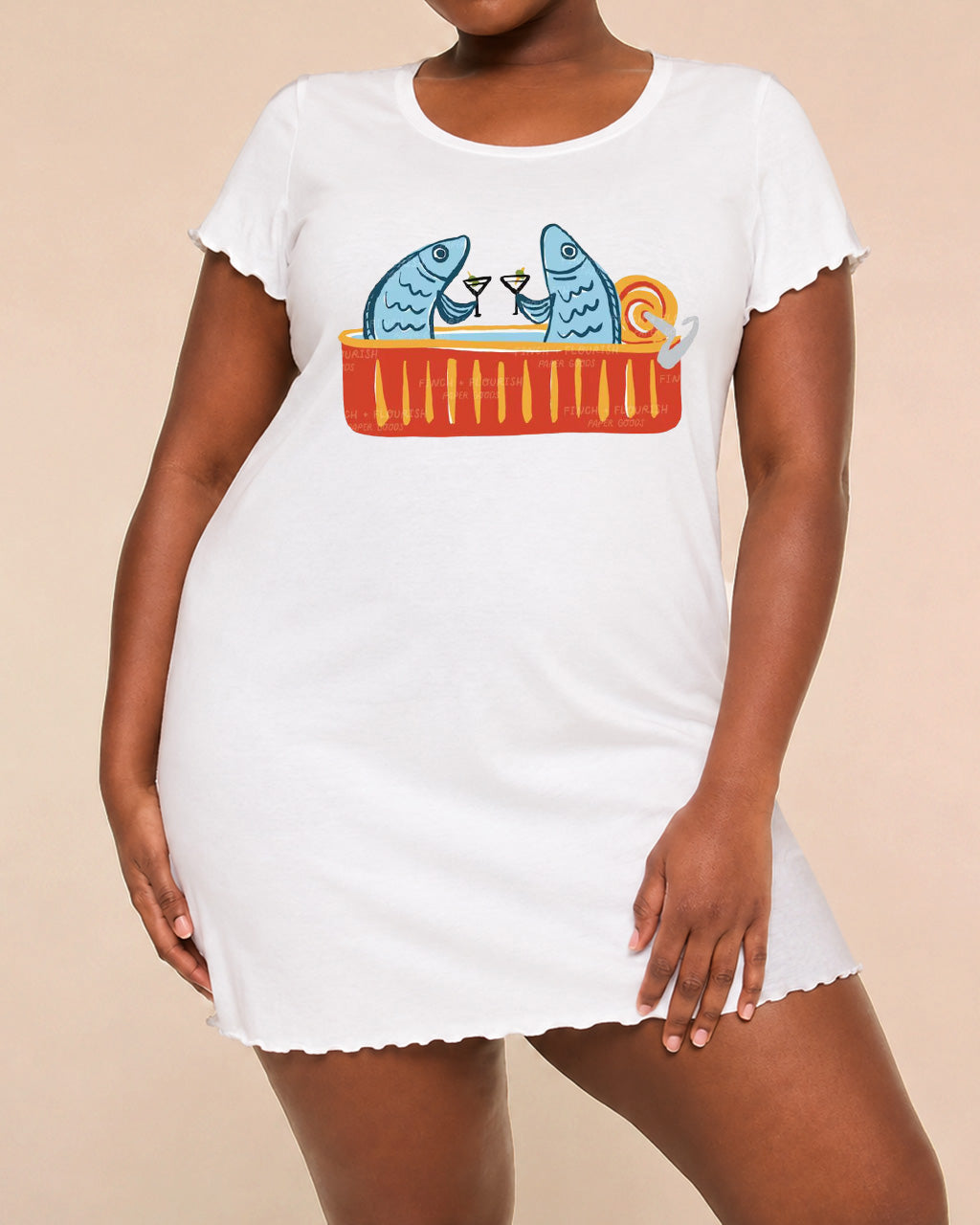 Cocktail Party Canned Sardines Cartoon Print Nightdress (XS-5XL) OMFORT