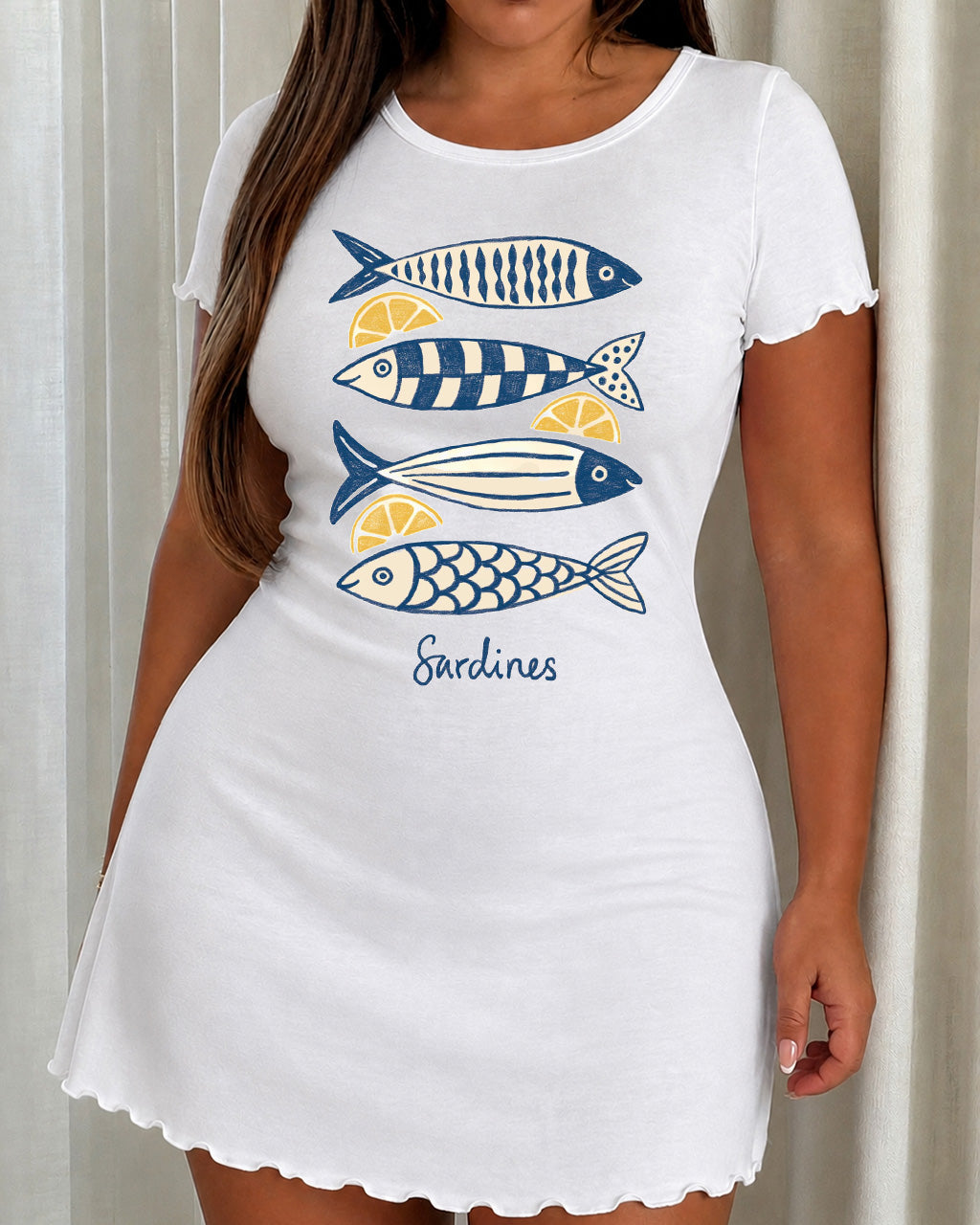 Navy Striped Lemon Sardines Letter Print Nightdress(XS-5XL) OMFORT