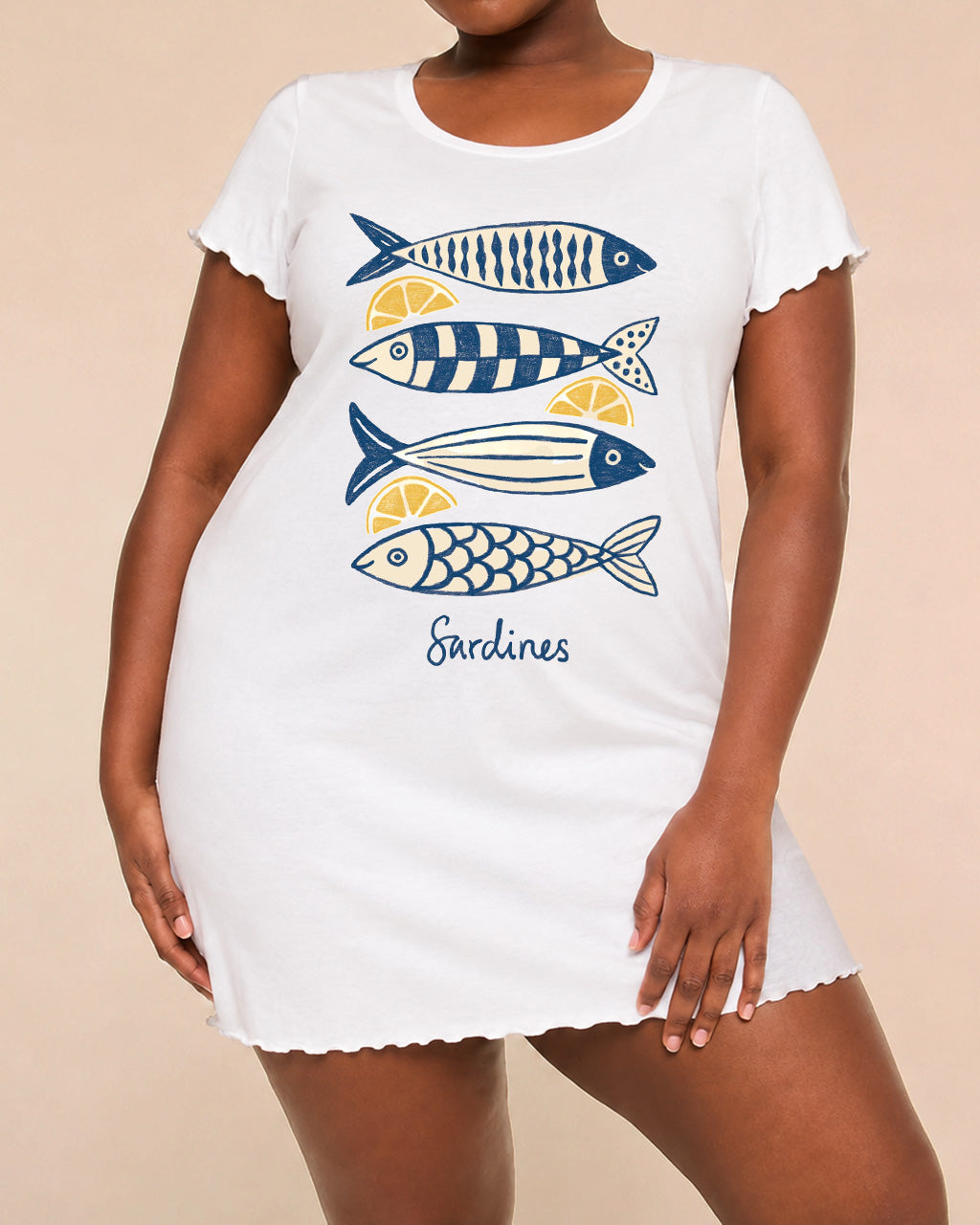 Navy Striped Lemon Sardines Letter Print Nightdress(XS-5XL) OMFORT