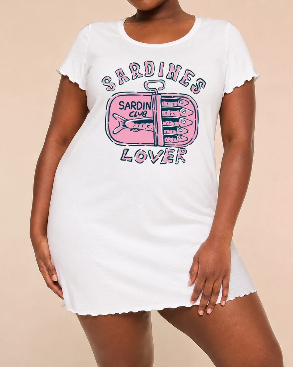 Pink Canned Sardines Lover Club Letter Nightdress (XS-5XL) OMFORT